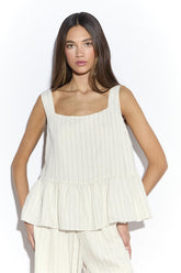 Cream Pinstripe Peplum Top