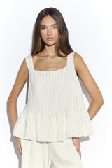 Cream Pinstripe Peplum Top