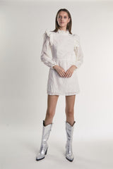 Off-White Eyelet-Ruffle-Trim Mini-Dress