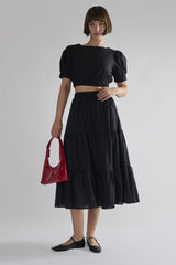 Black Tiered Midi-Skirts