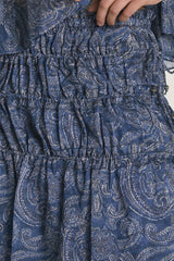 Blue Paisley Ruched Flowy Midaxi Skirt
