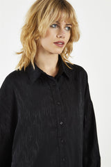 Black Satin-Jacquard Shirt-Dress