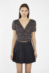 Black Mid-Rise Pleated Mini-Skirt