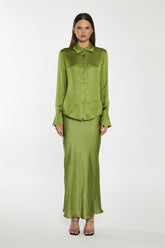 Dark-Apple Green Bias-Cut Midi-Skirt