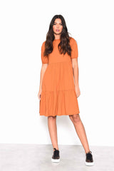 Rust Tiered Smock Midi Dress
