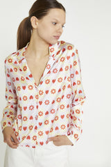 Pastel Tile Print Floral Button-Up Crop-Top