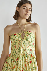 Yellow Floral Lattice Sleeveless V-Neck Maxi-Dress