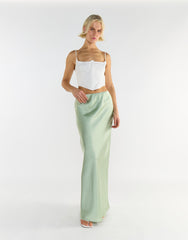 Bias Cut Maxi Skirt - Sage Green Sateen