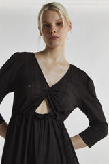 Black-Linen Cut-Out Maxi-Dress