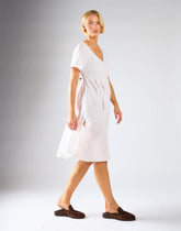 Short Sleeve V-neck Midi Dress - White