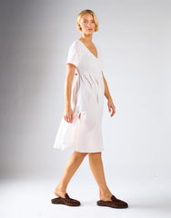 Short Sleeve V-neck Midi Dress - White