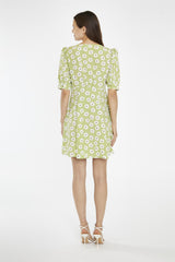 Shift Short Dress - Olive Green Flower