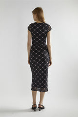 Black Rose Trellis Mesh V-Neck Midaxi-Dress