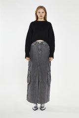Denim Long Skirt - Grey Wash