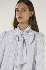 White Blue Stripe Bow Mini Dress