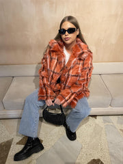 Curve - The Red Fur Check Midi Blazer