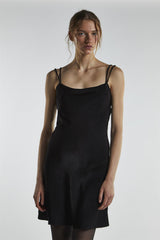 Black Satin Strappy Mini-Dress