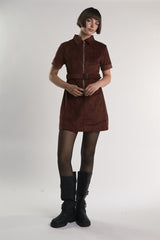 Rust-Corduroy Half-Sleeve Mini-Dress