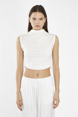 Off-White High-Neck Sleeveless Crop-Top