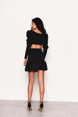 Black-Lurex High-Waisted-Ruffle Mini-Skirt