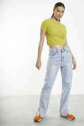 Light Vintage Wash Split-Hem Mom-Jeans