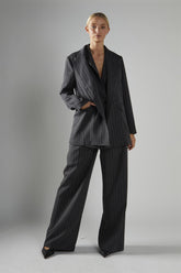 Grey-Pinstripe Double-Breasted Blazer