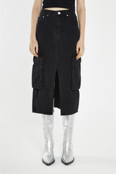 Cargo Midi Skirt - Washed Black