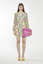 Pink-Multi-60S-Flower Wrap Mini-Dress