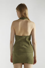 Khaki Halter-Neck Sleeveless-Top