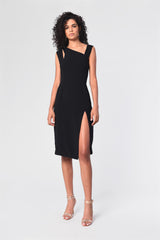 Black Asymmetric-Cut-Out Midi-Dress