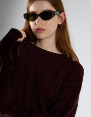 Oxblood Cable Knit Crew Neck Jumper