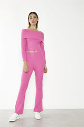 Hot-Pink Mid-Rise Flare-Trousers