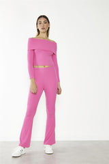 Hot-Pink Mid-Rise Flare-Trousers