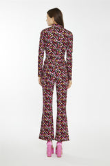 Black 60S Flower Split-Front Flared Trousers