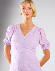 Broderie Wrap Mini Dress - Lilac