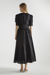 Black Deep-V-Neck-Skater Midi-Dress