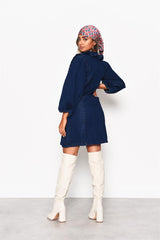 Dark Stonewash V-Neck Button Front Mini-Dress