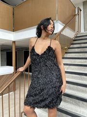 Black Plunge Midi-Dress