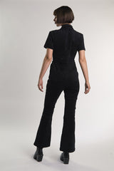 Black-Baby-Cord Belted Long-Jumpsuit