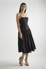 Black Square-Neck Skater Midi-Dress