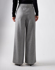 Grey Herringbone Wide Leg Suit Trousers