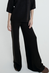 Khaki Brown Knitted Flare Trousers