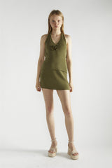Khaki Halter-Neck Sleeveless-Top