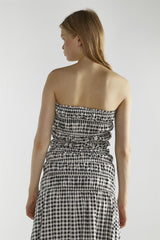 Black White Gingham-Print Bardot Crop-Top