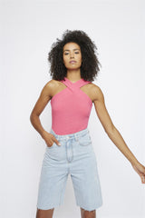 Pink Cross Neck Bodysuit