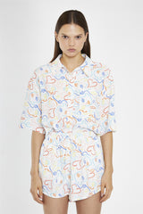 Rainbow-Face Print Loose-Fit High Waisted-Shorts