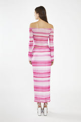 Pink Ombre-Stripe Mesh Off the Shoulder -Top