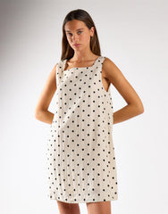 Natural Black Spot Square Neck Mini Dress