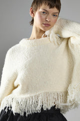 Cream Fringe-Trim Long Sleeve-Jumper