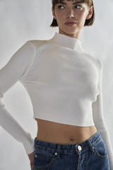 Off-White Mock-Neck-Crop-Tops